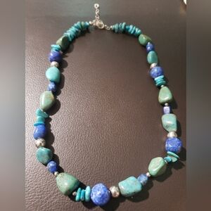 Sterling Sliver 925 Turquoise and Lapis Beaded Necklace